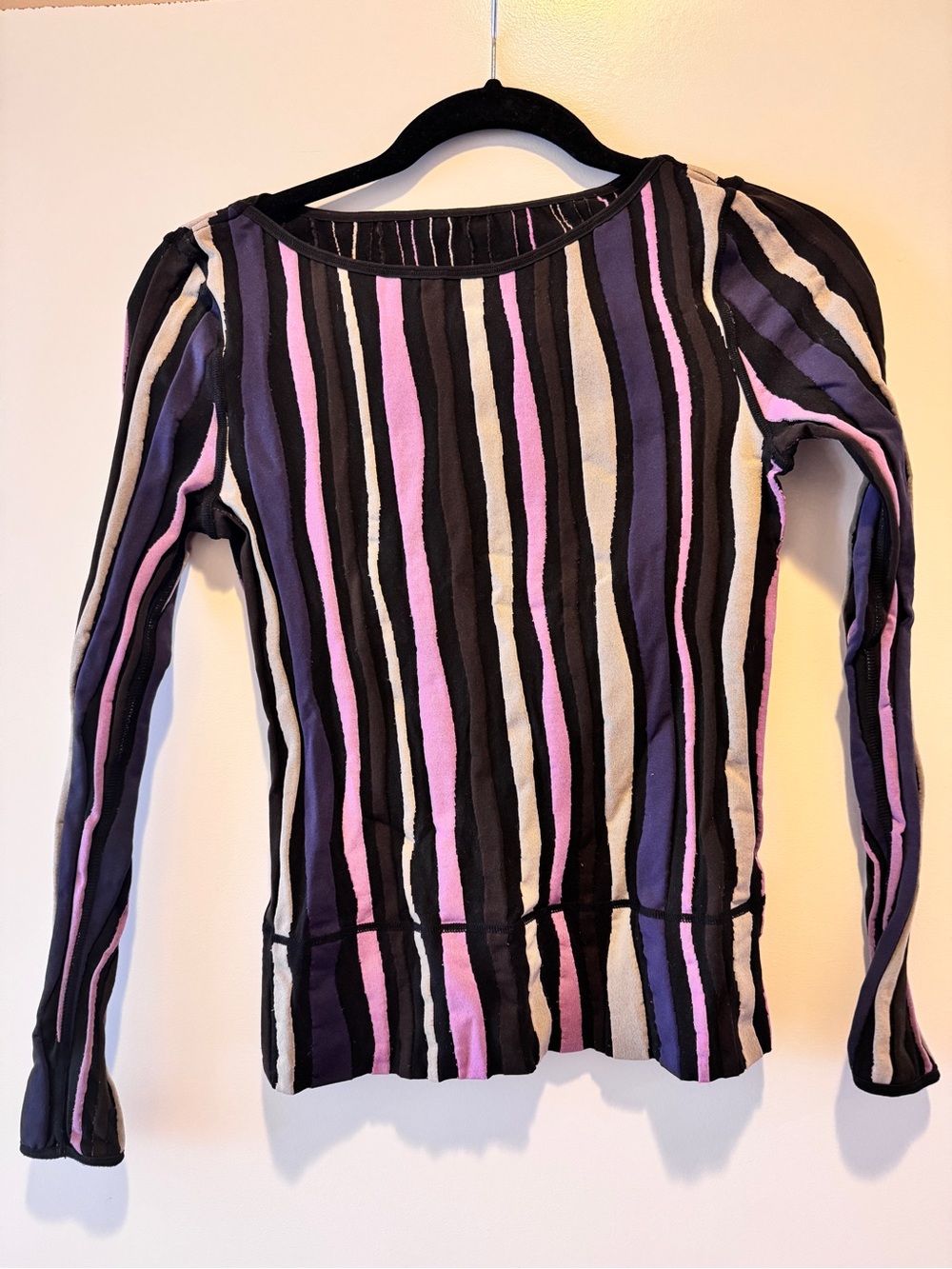 Wolford Austrian Luxury Striped Knit Boatneck Long Sleeve Top - Purple Taupe